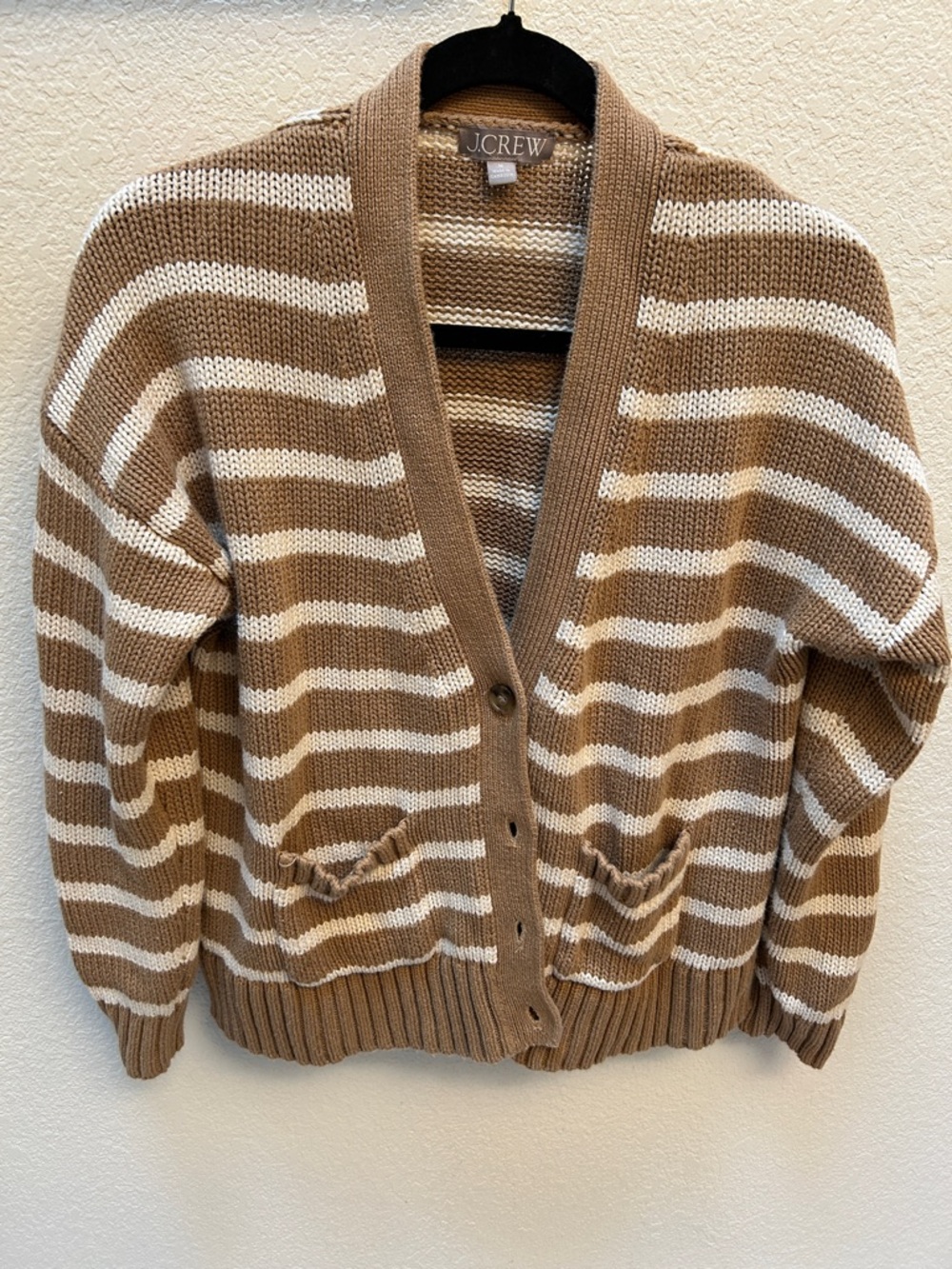 J. Crew Heritage cotton relaxed cardigan in stripe camel natural medium - Picture 3 of 5